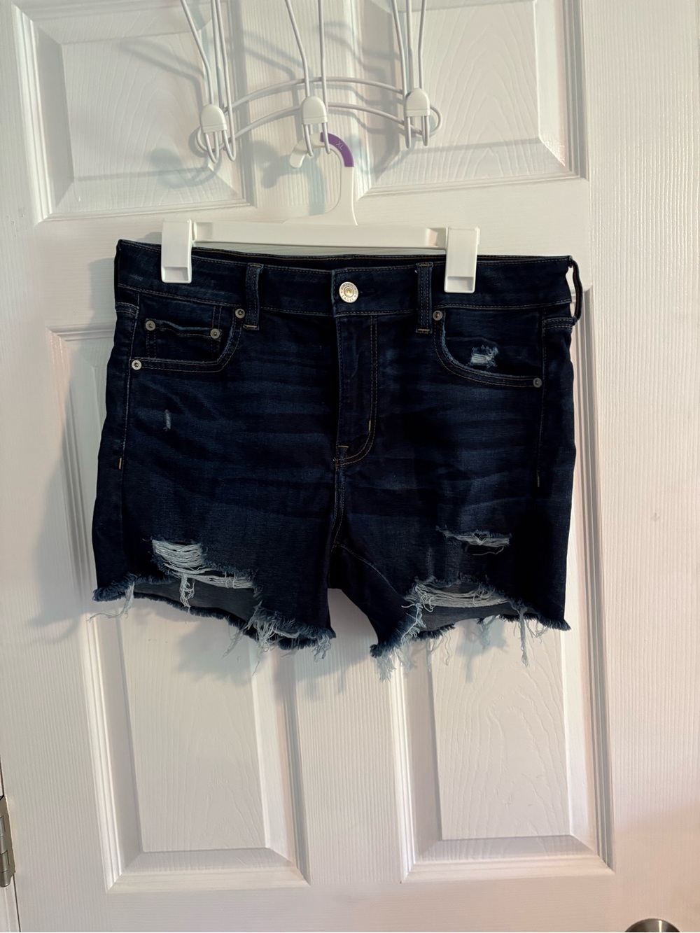 American Eagle Outfitters Dark Blue Distressed Denim Shorts